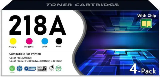 Main image of 218A Toner Cartridges 4 Pack with Chip Replacement for HP 218A 218X Color Laserjet Pro MFP 3301sdw 3301fdw 3201dw 3301cdw 3301 3201 Printer W2180A W2181A W2182A W2183A | Black Cyan Magenta Yellow