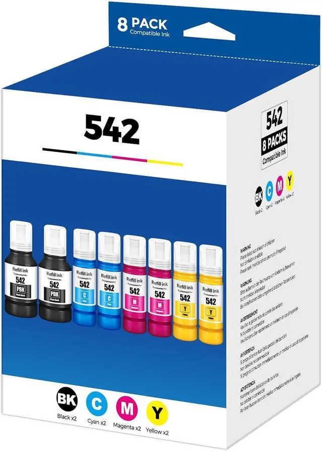 Main image of 542 ink refill bottles ET-5150 ET-5850 ET-16650 ET-5170 Ink Refill ink 542 8 pack ink 542 compatible for ET5150 ET5850 ET 5150 ET 5850 ET 5170 ET-5800 ET-16600 ET-5180 ST-C8000 ST-C8000 ST-C5000