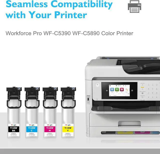 Alt view image 2 of 7 - Remanufactured T10W Ink Cartridge High Capacity T10W100 T10W200 T10W300 T10W400 Ink Set Compatible for Workforce Pro WF-C5390 WF-C5890 Color Printers (4-Pack, Black Cyan Magenta Yellow)