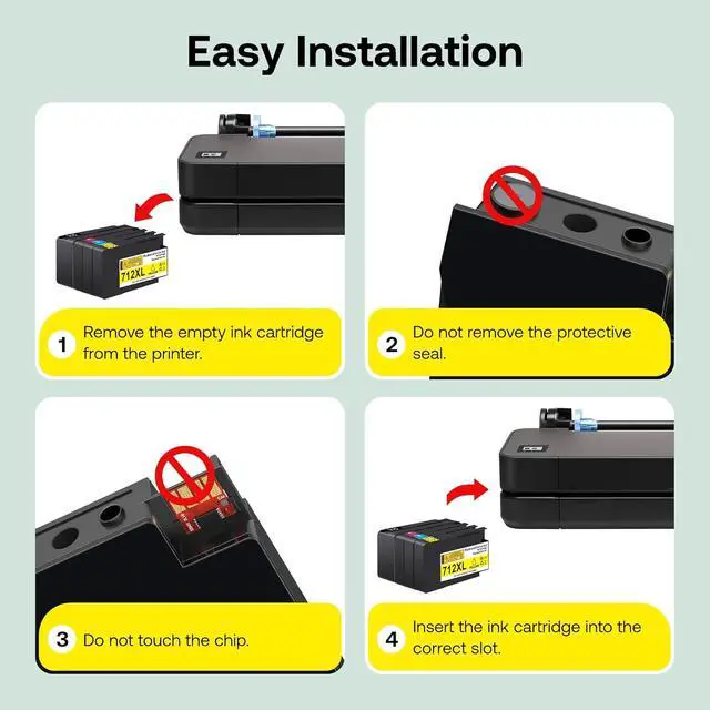 Alt view image 5 of 6 - Forzik 712XL 712 Ink Cartridges Compatible for HP 712 712XL Ink Cartridges for HP DesignJet T630 T650 T210 T250 T230 Printers (4 Pack, 80ml Black + 29ml Cyan/Magenta/Yellow)