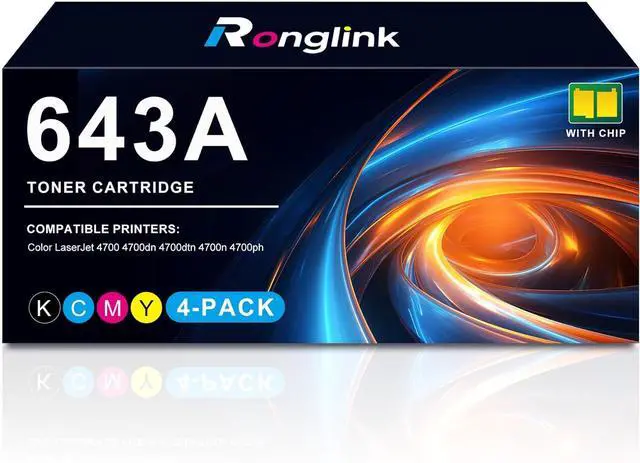 Main image of 643A Toner Cartridges Replacement for HP 643A Q5950A Q5951A Q5952A Q5953A Toner Cartridge Works with Color Laserjet 4700 4700dn 4700dtn 4700n 4700ph Printer (4-Pack, Black Cyan Magenta Yellow)