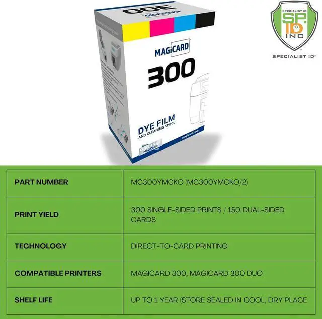 Alt view image 3 of 7 - 2 Pack - Magicard MC300YMCKO/2 Dye Film for 300 Series ID Card Printer - 300 Print MagicCard YMCKO Full Color Printer Ribbon and Cleaning Spool with 20 Specialist ID Test Cards