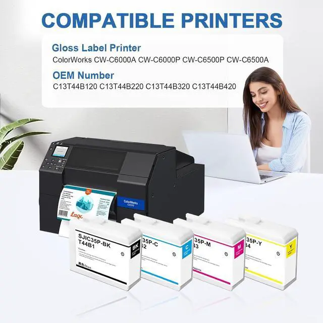 Alt view image 2 of 7 - SJIC35P Ink Cartridges Remanufactured CW-C6000P C13T44B120 C13T44B220 C13T44B320 C13T44B420 Compatible for ColorWorks CW-C6000P CW-C6500A CW-C6500P CW-C6000A Color Inkjet Gloss Label Printers (4Pack)