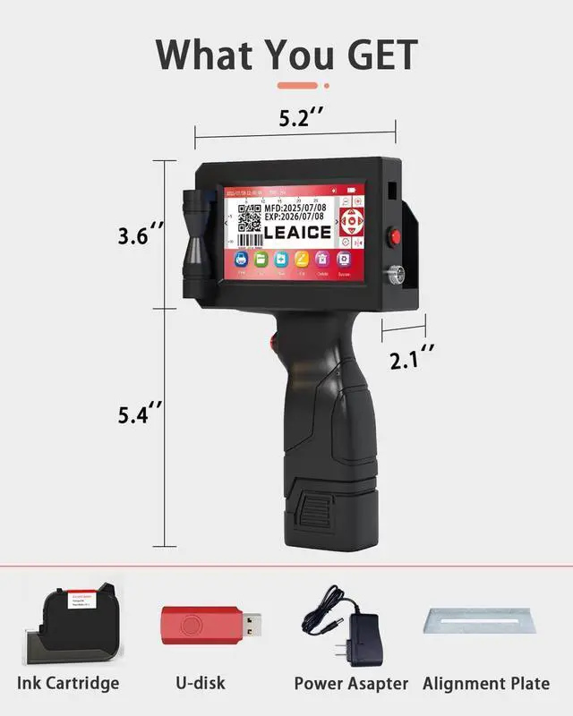 Alt view image 4 of 4 - Handheld Inkjet Printer, 1 inch/25.4 mm Print Height Handheld Printer Gun with 72ml Quick-Drying Ink Cartridge for Batch Number Date QR Codes Barcodes Labels Logo Printing on Diverse Materials