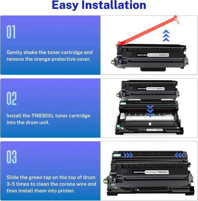Alt view image 4 of 6 - Compatible TN830XL Toner Cartridge and DR830 Drum Unit Replacement for Brother TN830 TN830XL DR-830 Work with DCP-L2640DW HL-L2400D HL-L2405W HL-L2460DW HL-L2480DW MFC-L2820DW Printer(3 Pack)