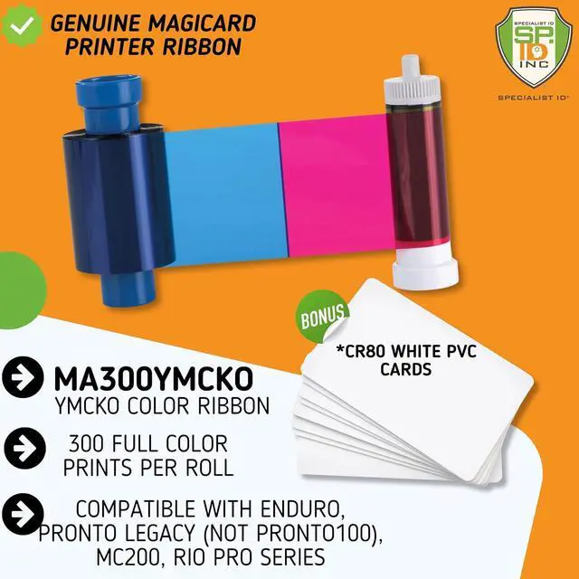 Alt view image 2 of 7 - 2 Pack - Specialist ID Magicard MA300ymcko Dye Film - Magicard YMCKO Color Ribbon & Cleaning Spool with Test/Bonus Cards - Genuine MA300ymcko/2 for Enduro, Rio Pro, Pronto Legacy Printers 300 Prints