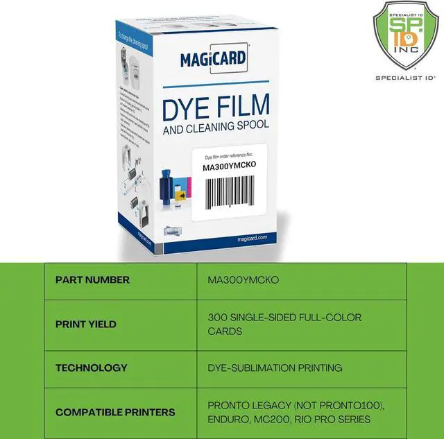 Alt view image 3 of 7 - 2 Pack - Specialist ID Magicard MA300ymcko Dye Film - Magicard YMCKO Color Ribbon & Cleaning Spool with Test/Bonus Cards - Genuine MA300ymcko/2 for Enduro, Rio Pro, Pronto Legacy Printers 300 Prints