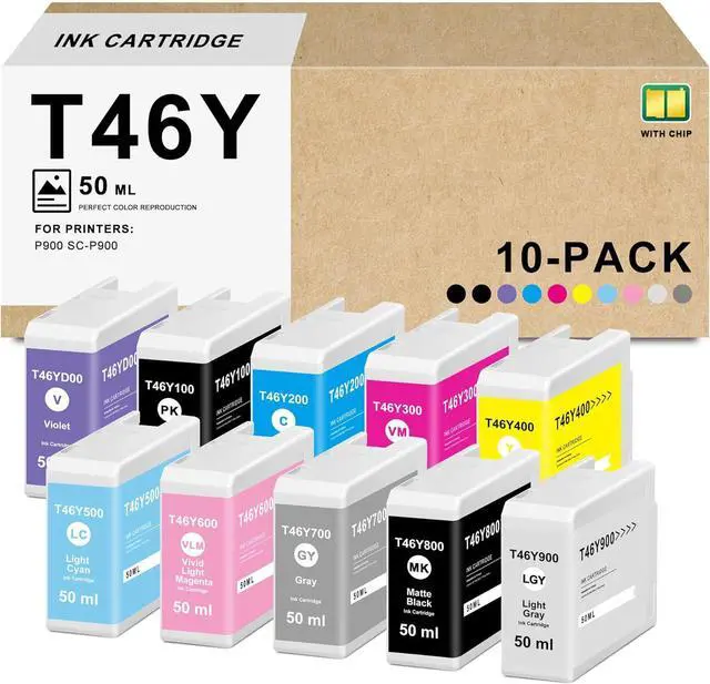 Main image of Remanufactured T46Y Ink Cartridges (10-Pack) T46YD00 T46Y100 T46Y200 T46Y300 T46Y400 T46Y500 T46Y600 T46Y700 T46Y800 T46Y900 Ink Replacement for SureColor P900 SC-P900 Printer T46Y Ink