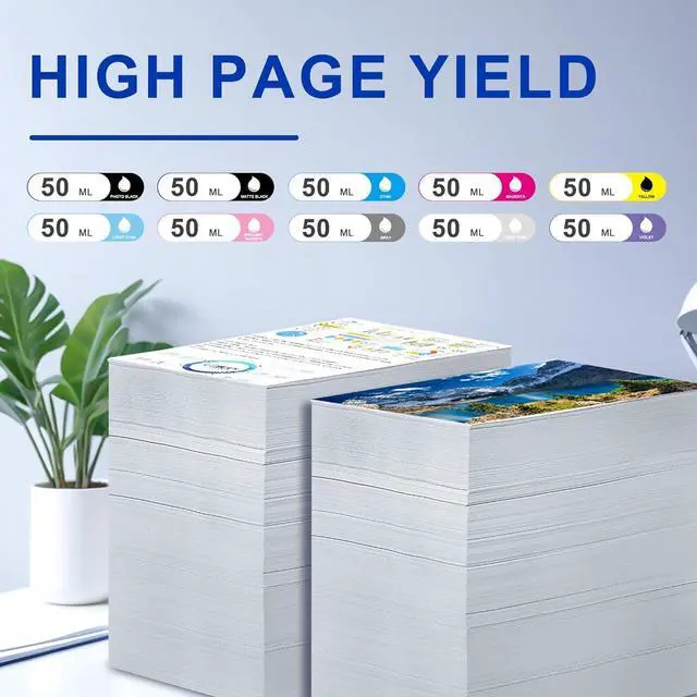 Alt view image 2 of 6 - Remanufactured T46Y Ink Cartridges (10-Pack) T46YD00 T46Y100 T46Y200 T46Y300 T46Y400 T46Y500 T46Y600 T46Y700 T46Y800 T46Y900 Ink Replacement for SureColor P900 SC-P900 Printer T46Y Ink