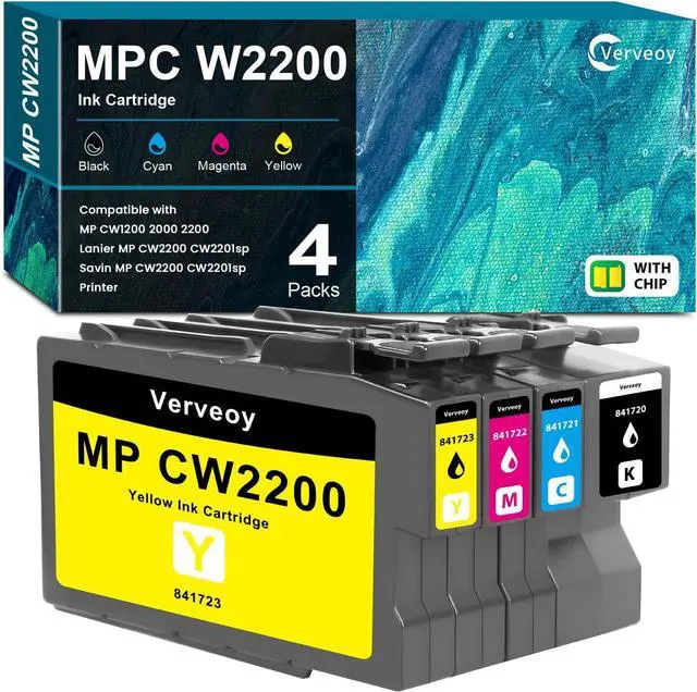Main image of MP CW2200 Ink Cartridge 4-Pack Replacement for Ricoh MP CW2200 841720 841721 841722 841723 Ink for Aficio MP-CW1200 2000 2200 Gestetner MP CW2200 Lanier MP CW2200 CW2201sp Savin MP CW2200 CW2201sp