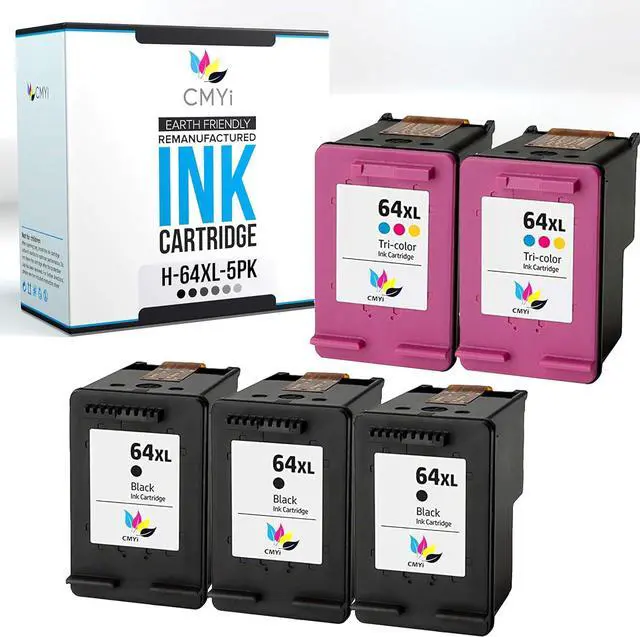 Main image of Replacement 64XL Printer Ink Cartridges Combo Pack for HP Envy 6222, 6234, 6252, 6255, 7134, 7155, 7158, 7822, 7832, 7855, 7858e, 6220, 6230, 6232, HP Tango, Tango X Printers (3 Black, 2 Color)