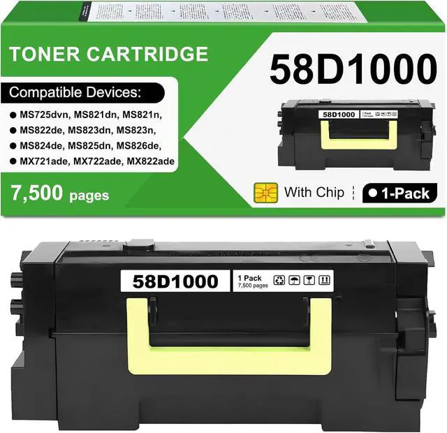 Main image of 58D1000 Toner Cartridge Compatible for Lexmark 58D1000 Toner Cartridge MS725 MS821 MS822 MS823 MS824 MS825 MS826 MX721 MX722 MX725 MX822 MX824 MX826 Printer - 7,500 Pages, 1 Pack