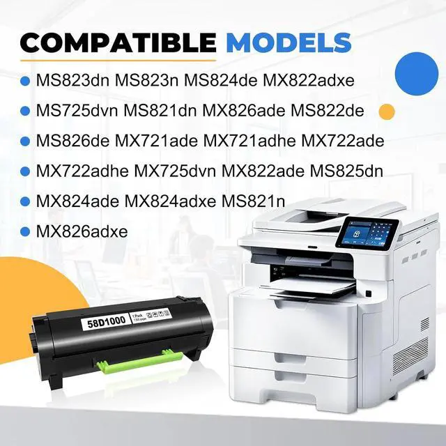 Alt view image 2 of 5 - 58D1000 Toner Cartridge Compatible for Lexmark 58D1000 Toner Cartridge MS725 MS821 MS822 MS823 MS824 MS825 MS826 MX721 MX722 MX725 MX822 MX824 MX826 Printer - 7,500 Pages, 1 Pack