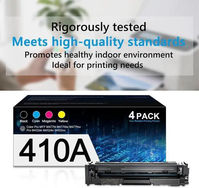Alt view image 6 of 6 - 410A CF410A CF411A CF412A CF413A High Yield Replacement for HP 410A Toner Cartridges 4 Pack Color Pro M452dw M452nw MFP M477fdw M477fnw M452dn M377dw M477fdn Toner