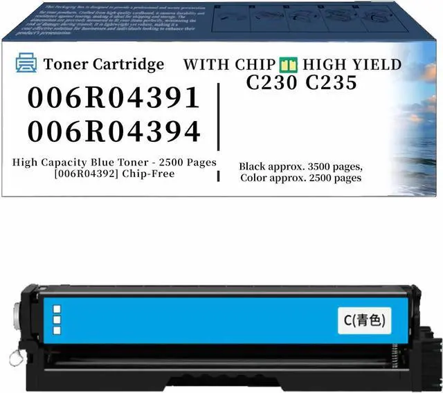 Main image of 006R04391 006R04394 Toner Cartridge Compatible for Xerox C230 C235 (Black 3000 Pages, Color 2500 Pages) High-Capacity-Blue-Toner---2500-Pages-[006R04392]-