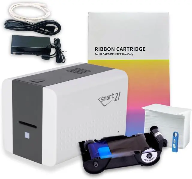 Main image of IDP SMART-21SK-EZ ID Card Simplex Printer Kit with Easy-Load Ribbon. PC Only Software, 100 Print YMCKO Color Ribbon, and 100 PVC Plastic Cards - Now with SMARTMark Security