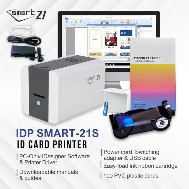 Alt view image 2 of 7 - IDP SMART-21SK-EZ ID Card Simplex Printer Kit with Easy-Load Ribbon. PC Only Software, 100 Print YMCKO Color Ribbon, and 100 PVC Plastic Cards - Now with SMARTMark Security