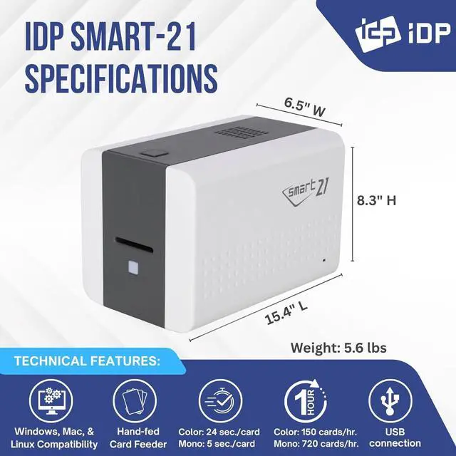 Alt view image 4 of 7 - IDP SMART-21SK-EZ ID Card Simplex Printer Kit with Easy-Load Ribbon. PC Only Software, 100 Print YMCKO Color Ribbon, and 100 PVC Plastic Cards - Now with SMARTMark Security