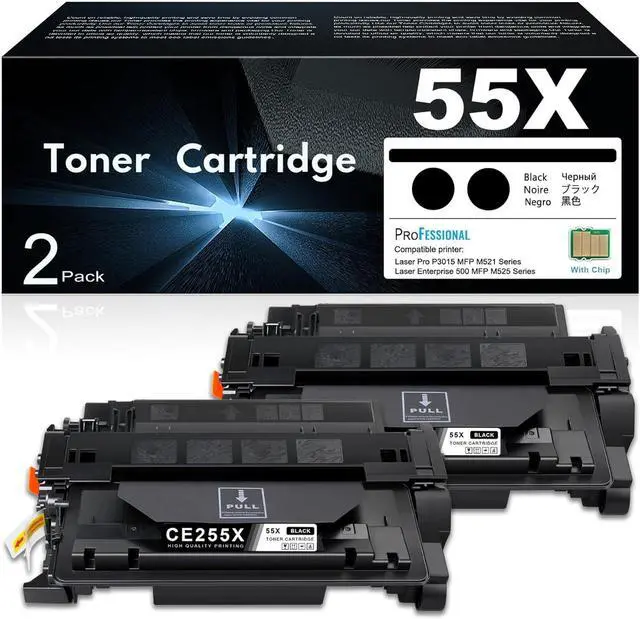 Main image of 2-Pack 55X High Yield Black Toner Cartridge Replacement for HP 55X CE255X 55A CE255A for Laser P3015dn P3015n P3015x Pro MFP M521dn Enterprise 500 MFP M525dn Series Printer