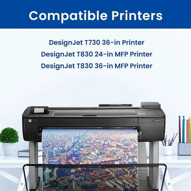 Alt view image 2 of 7 - 728XL Ink Cartridges 300ML Replacement for HP 728 Ink Cartridges Matte Black Cyan Magenta Yellow for DesignJet T830 MFP & T730 Large Format Plotter Printer (4-Pack)