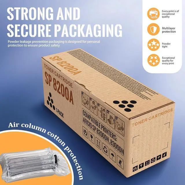 Alt view image 5 of 6 - 1 Pack SP 8200A Black Toner Cartridge | Replacement for Ricoh SP 8200A Work with Aficio SP 8200DN 8300DN | 820076