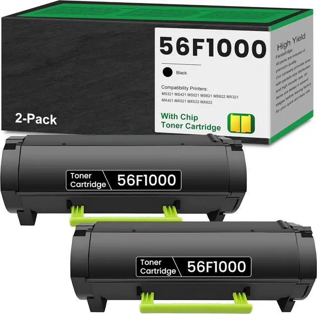 Main image of 56F1000 Black Toner 6,500 Pages 2-Pack Remanufactured 56F1000 Replacement for Lexmark 56F1000 Toner for MS321 MS421 MS521 MS621 MS622 MX321 MX421 MX521 MX522 MX622 Printer Toner