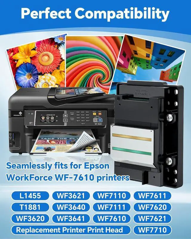 Alt view image 3 of 7 - WF-7610 Print Head, Printhead Replacement for Workforce WF-7620 7621 7611 T1881 WF-7720 7010 3640 3720 L1455 7111 3641 3620 7710 Printers, Optimal Performance High-Precision Inkjet Quick Install