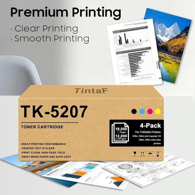 Alt view image 5 of 7 - TK-5207 TK5207 Toner Cartridge Replacement for Kyocera TK-5207K TK-5207C TK-5207M TK-5207Y Toner Cartridge for TASKalfa 356ci 358ci and Copystar CS356ci CS358ci Printer (4-Pack, BK/C/M/Y)
