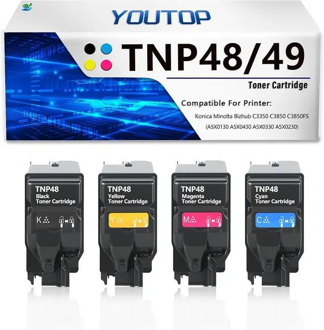 Main image of 4PK TNP-48 TNP48 Toner Cartridge High Yield (A5X0130 A5X0430 A5X0330 A5X0230) Compatible for Konica Minolta bizhub C3350 C3850 C3850FS