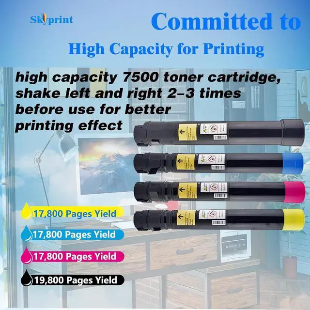 Alt view image 3 of 6 - Phaser 7500 Toner Cartridge Replacement for Xerox 106R01439 106R01438 106R01437 106R01436 Phaser 7500 7500N 7500V 7500DN 7500DT 7500YD 7500DX 7500DNZ Printer Black Cyan Magenta Yellow