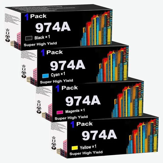 Main image of 974A High Yield Ink Cartridges (4-Pack, Black/Cyan/Magenta/Yellow) Compatible Ink Cartridge Replacement for HP Pagewide Pro 352dw MFP 377dw Pro 452dw Printer