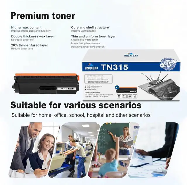 Alt view image 6 of 6 - 1-Pack TN315 Black Toner Cartridge Replacement for Brother High Capacity 6,500 Pages with HL-4150CDN 4140CW 4570CDW 4570CDWT MFC-9640CDN 9650CDW 9970CDW Printer