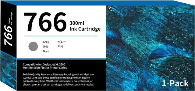 Main image of 766 Gray Ink Cartridge 300-ml P2V93A 766 G Ink Replacement for HP 766 Ink Cartridge for DesignJet XL 3600 Series Printer Ink 1-Pack