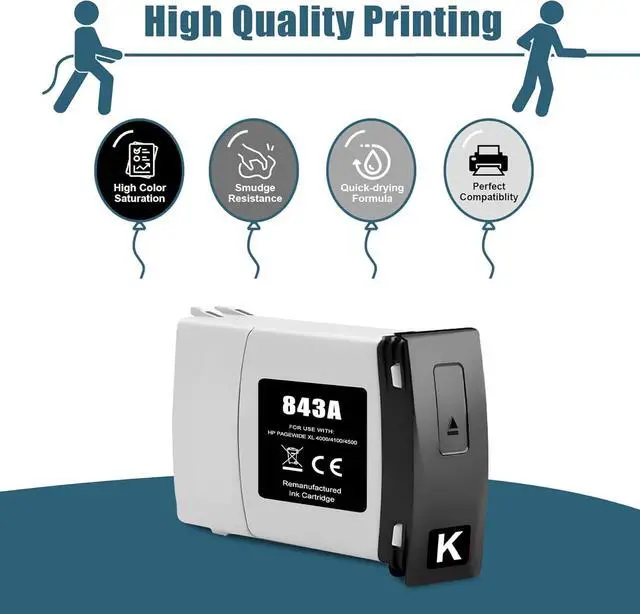 Alt view image 2 of 7 - 1-Pack 843A Remanufactured Ink Balck Replacement for HP 843a C1Q57A Ink Cartridge Work with HP PageWide XL 4000 4100 4500 4600 5000 Wide Format Printers, High Yield 843A Ink 400ml BK