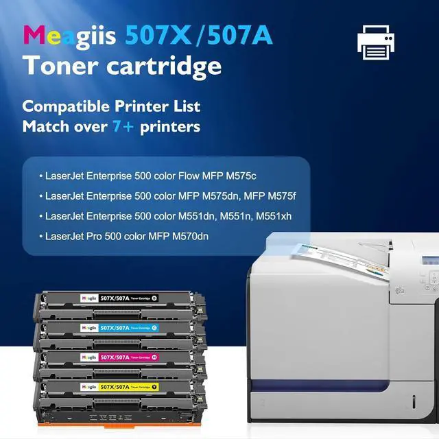 Alt view image 2 of 7 - 507X 507A Toner Cartridge 4-Pack, Repalcement for HP 507X 507A High Yield CE400X CE401A CE402A CE403A for HP Laserjet Enterprise 500 Color M551 M551dn M551n M575 M575dn M570 M570dn M570dw Printer