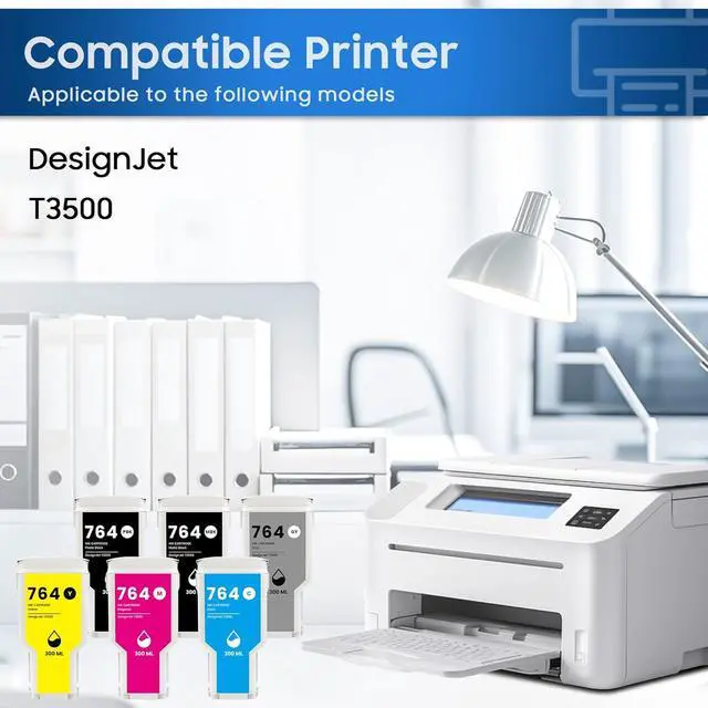 Alt view image 2 of 6 - 764 Ink Cartridge 300ML 6-Pack 764 Ink Replacement for HP 764 Ink for DesignJet T3500 Postscript Printer (Photo Black/Matte Black/Gray/Cyan/Magenta/Yellow)