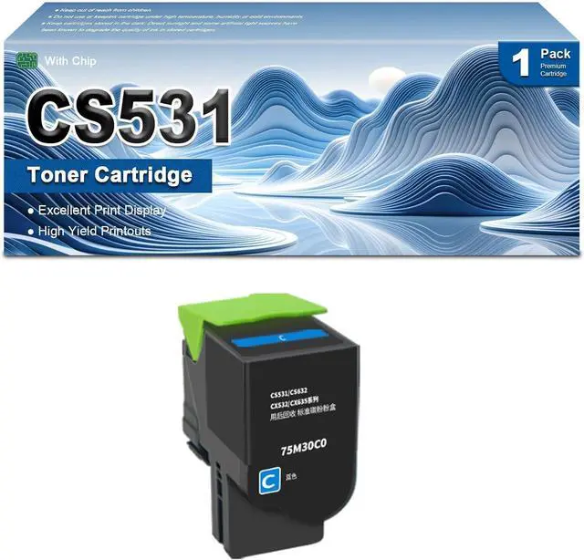 Main image of CS531 Toner Cartridges Compatible for Lexmark 75M1XK0 75M1XC0 75M1XM0 75M1XY0 Toner to Work with CS531 CS632 CX532 CX635 Printers Cyan