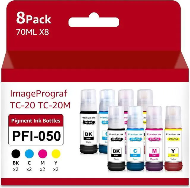 Main image of Compatible PFI-050 Ink Refill Bottles Replacement for Canon PFI050 PFI 050 PFI-050BK PFI-050C PFI-050M PFI-050Y Ink Tank Compatible for Canon imagePROGRAF TC-20 TC-21 TC-20M TC-21M Printer (8-Pack)