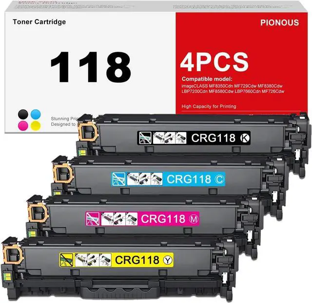 Main image of 118 Toner Cartridge Set (1Black, 1Cyan, 1Magenta, 1Yellow) Replacement for Canon CRG118 Cartridge, Compatible with Color imageCLASS MF8580Cdw MF8380Cdw MF8350Cdn MF726Cdw LBP7660Cdn Printer