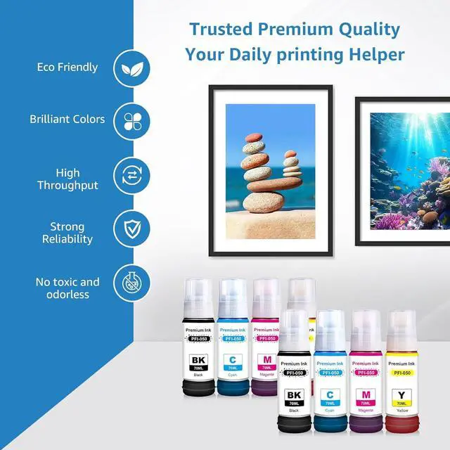 Alt view image 2 of 6 - Compatible PFI-050 Ink Refill Bottles Replacement for Canon PFI050 PFI 050 PFI-050BK PFI-050C PFI-050M PFI-050Y Ink Tank Compatible for Canon imagePROGRAF TC-20 TC-21 TC-20M TC-21M Printer (8-Pack)
