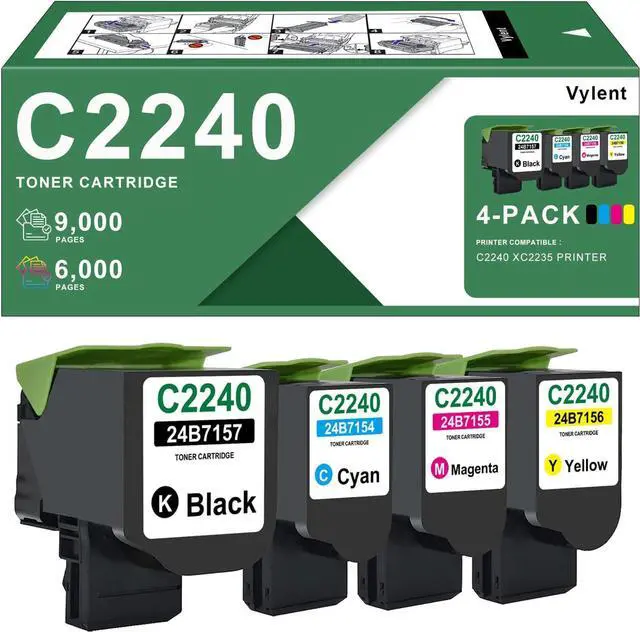 Main image of C2240 XC2235 Toner Cartridge (with chip) Replacement for Lexmark C2240 XC223524B7157 24B7154 24B7155 24B7156 High Yield Toner Cartridge for C2240 XC2235 Printer Ink 4-Pack