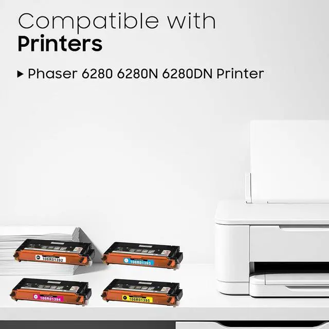 Alt view image 2 of 6 - 6280 Toner Cartridge High Yield 106R01395 106R01392 106R01393 106R01394 Toner Replacement for Xerox 6280 Toner Cartridge for Phaser 6280 6280DN Printer (4-Pack, Black, Cyan, Magenta, Yellow)