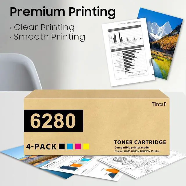 Alt view image 5 of 6 - 6280 Toner Cartridge High Yield 106R01395 106R01392 106R01393 106R01394 Toner Replacement for Xerox 6280 Toner Cartridge for Phaser 6280 6280DN Printer (4-Pack, Black, Cyan, Magenta, Yellow)