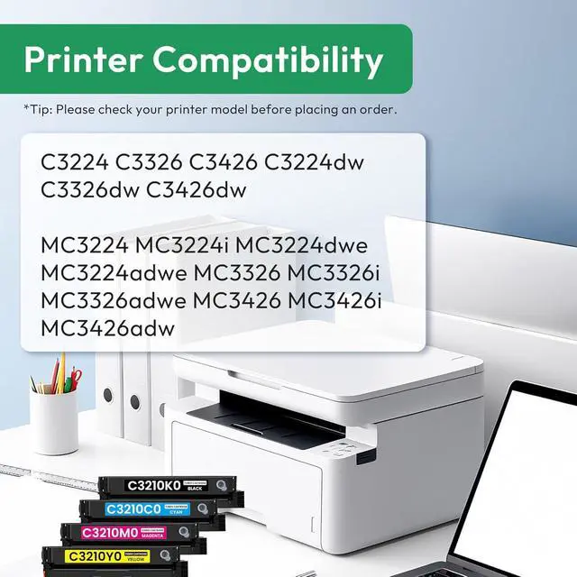 Alt view image 2 of 6 - C3210 C3224 Toner Cartridge (with Chip) Replacement for Lexmark C3210K0 C3210C0 C3210M0 C3210Y0 Toner Cartridges High Yield for C3426 C3224dw C3326dw C3426dw MC3224 MC3326 MC3426 Printer (4-Pack)