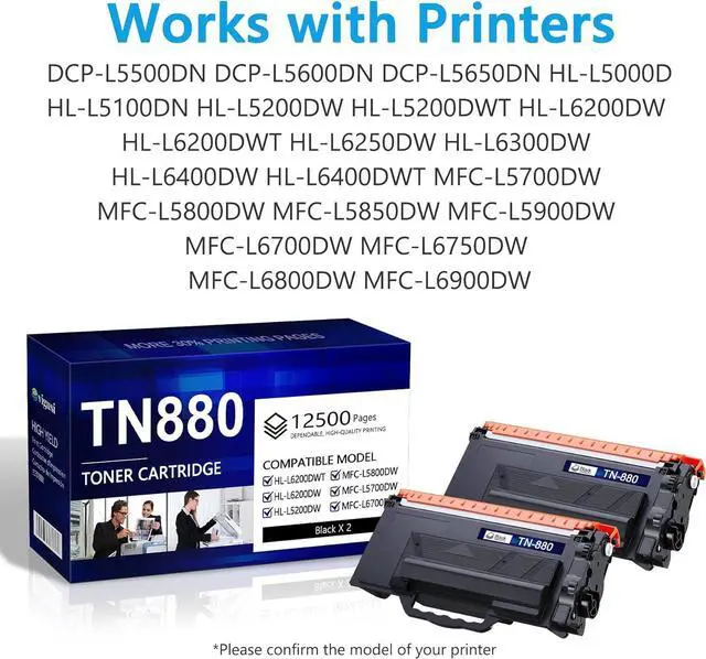 Alt view image 2 of 7 - TN880 Super High Yield Toner Cartridge Black Replacement for Brother TN-880 TN 880 Toner HL-L6200DWT L5200DW L5100DN MFC-L5800DW L5700DW L6700DW L6800DW Printer Up to 12,500 Pages 2-Pack