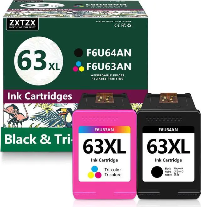 Main image of 63XL Ink Cartridge Black and Color Remanufactured Replacement for HP 63XL Ink with DeskJet 1112 2130 3630; Envy 4511 4512 4520 4522; OfficeJet 3830 Series Printers (2-Pack) (1Black+1Tri-Color)