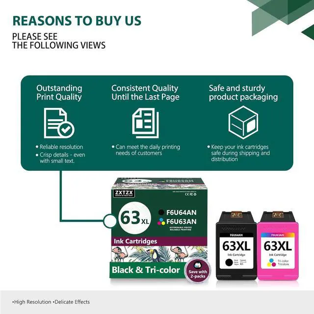 Alt view image 6 of 7 - 63XL Ink Cartridge Black and Color Remanufactured Replacement for HP 63XL Ink with DeskJet 1112 2130 3630; Envy 4511 4512 4520 4522; OfficeJet 3830 Series Printers (2-Pack) (1Black+1Tri-Color)