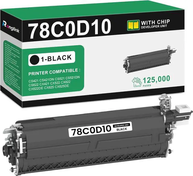 Main image of 78C0D10 Black Developer Unit Remanufactured for Lexmark CS421 CS421dn CS521 CS521dn CS622 CS622de CX421 CX522 CX522ade CX622 CX622ade CX622de CX625 CX625ade CX625de Printer (1-Pack, 125,000 Pages)