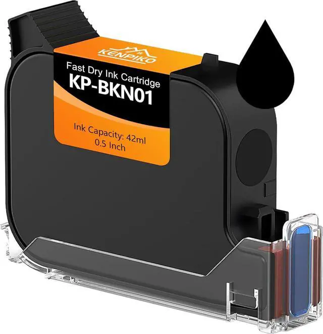 Main image of 0.5inch/12.7mm Black Fast Dry Ink Cartridge KP-BKN01 for Handheld Inkjet Printer KP-N01, 42ml Solvent Quick-Drying Ink Cartridge Replacement - Black