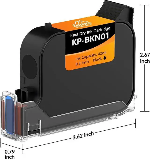 Alt view image 4 of 5 - 0.5inch/12.7mm Black Fast Dry Ink Cartridge KP-BKN01 for Handheld Inkjet Printer KP-N01, 42ml Solvent Quick-Drying Ink Cartridge Replacement - Black